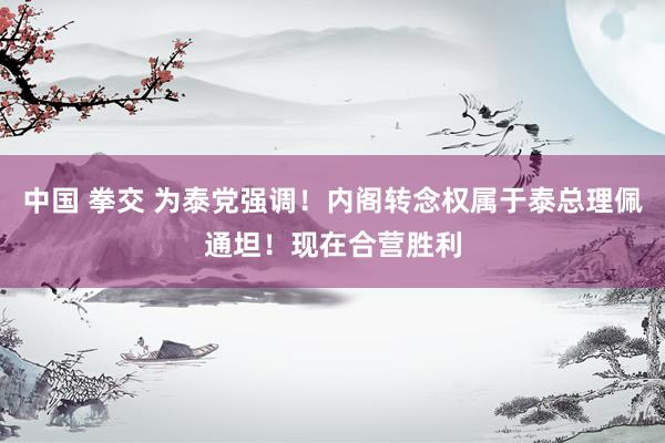 中国 拳交 为泰党强调！内阁转念权属于泰总理佩通坦！现在合营胜利